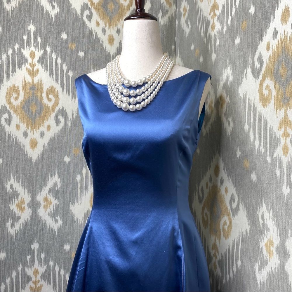 Ralph Lauren Vintage Deep Sky Blue Duchess Silk Satin Gown with Train - Picture 13 of 17
